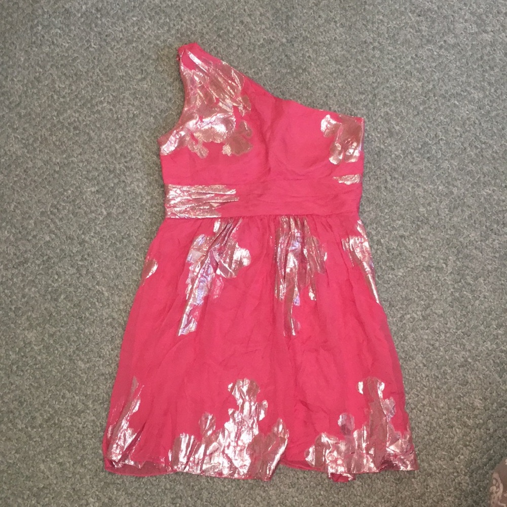 Pink & Silver Floral One Shoulder Dress